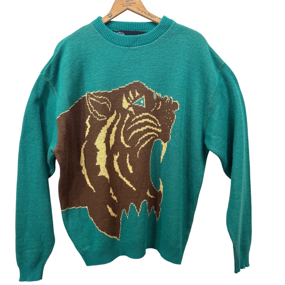 Vintage Arcticwear Arctic Cat Tiger Big Cat Knit Sweater USA XL Wool Blend 70s